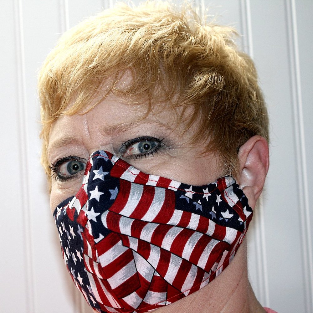 HAND CRAFTED Face Mask American Flag Adult Cloth Fabric Print - Shield Style